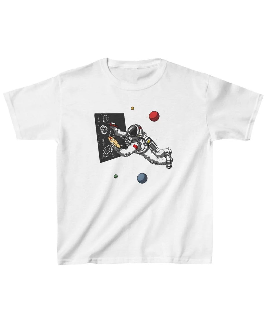 Gucso Unisex Çocuk Uçan Astronot Baskılı T-Shirt - Beyaz