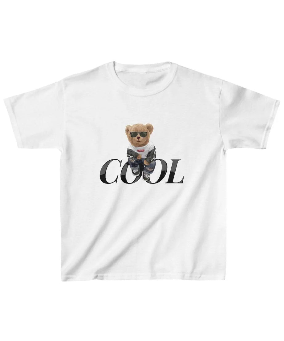 Gucso Unisex Çocuk Cool Ayıcık Baskılı T-Shirt - Beyaz