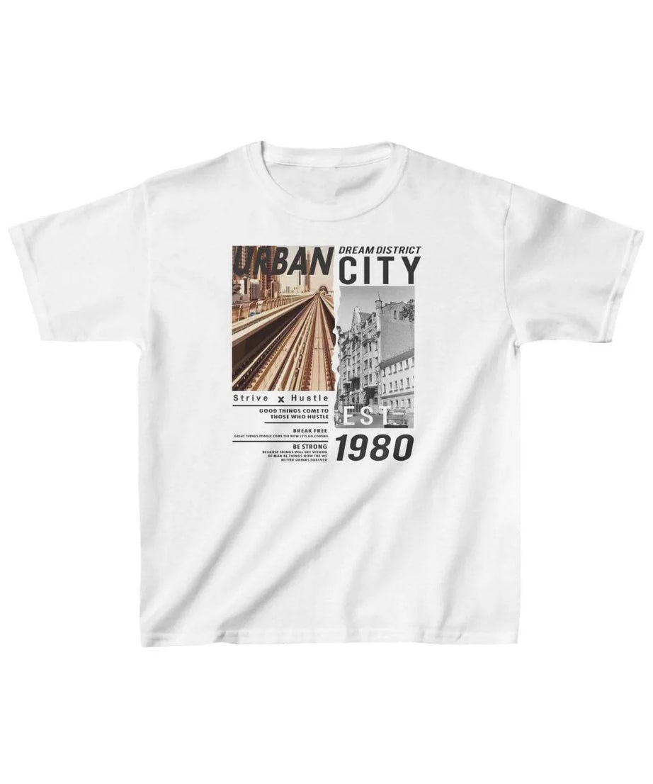 Gucso Unisex Çocuk Urban City Baskılı T-Shirt - Beyaz