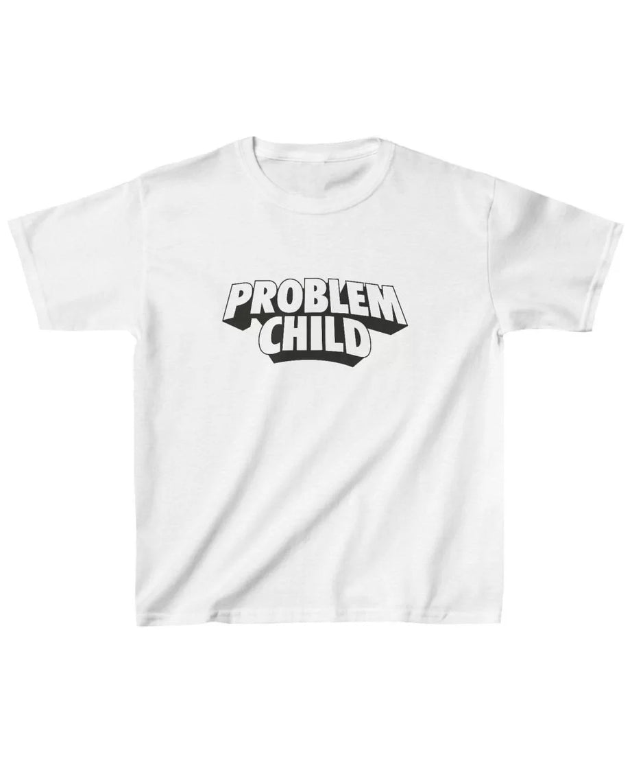 Gucso Unisex Çocuk Problem Child Baskılı T-Shirt - Beyaz