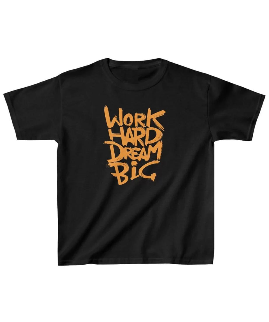 Gucso Unisex Çocuk Turuncu Yazı Word Hard Dream Big Baskılı T-Shirt - Siyah