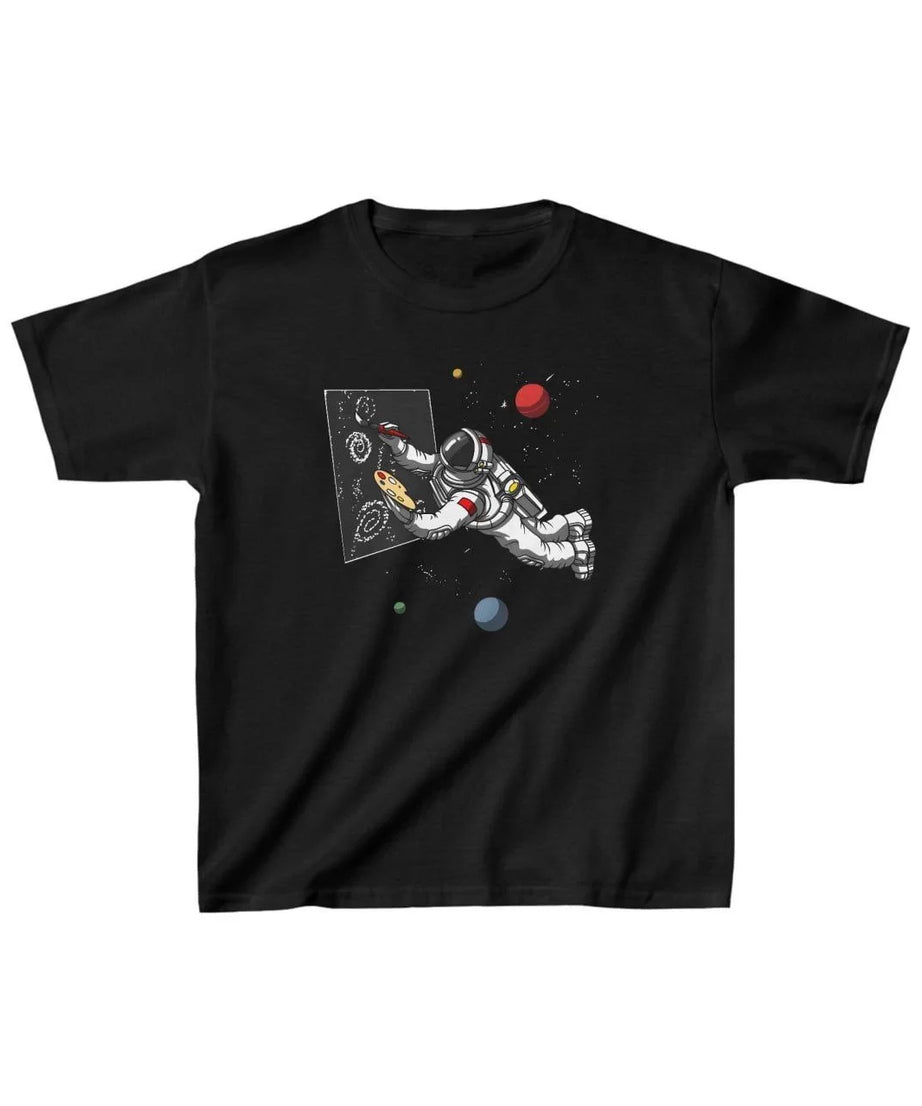 Gucso Unisex Çocuk Uçan Astronot Baskılı T-Shirt - Siyah