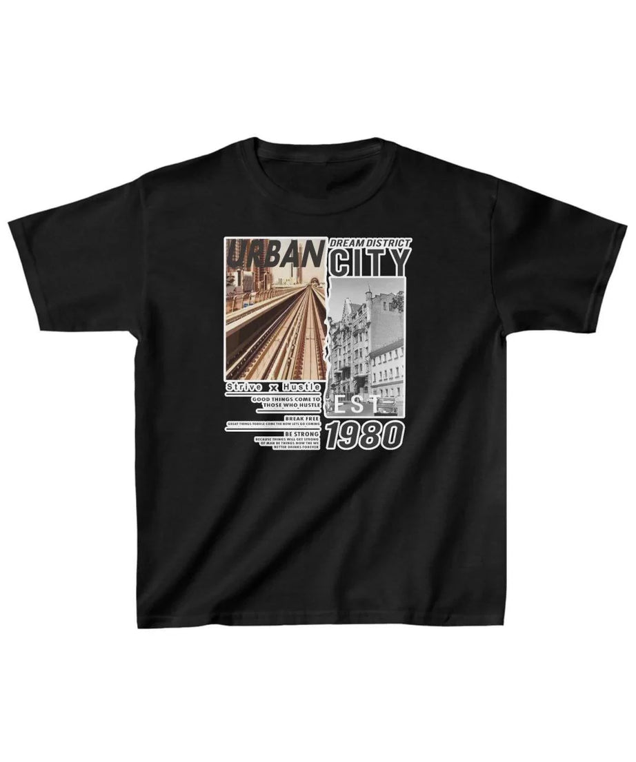 Gucso Unisex Çocuk Urban City Baskılı T-Shirt - Siyah