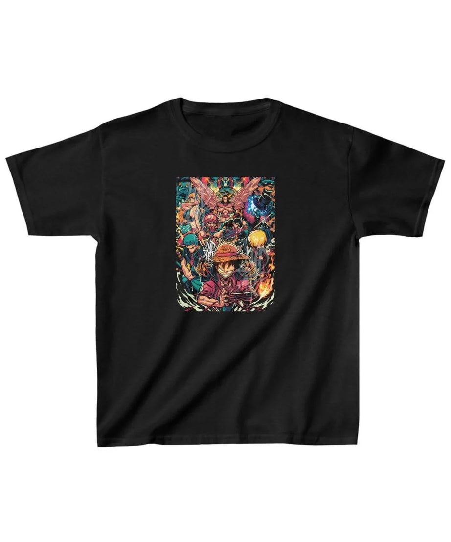 Gucso Unisex Çocuk Anime Karakter Tablo Baskılı T-Shirt - Siyah