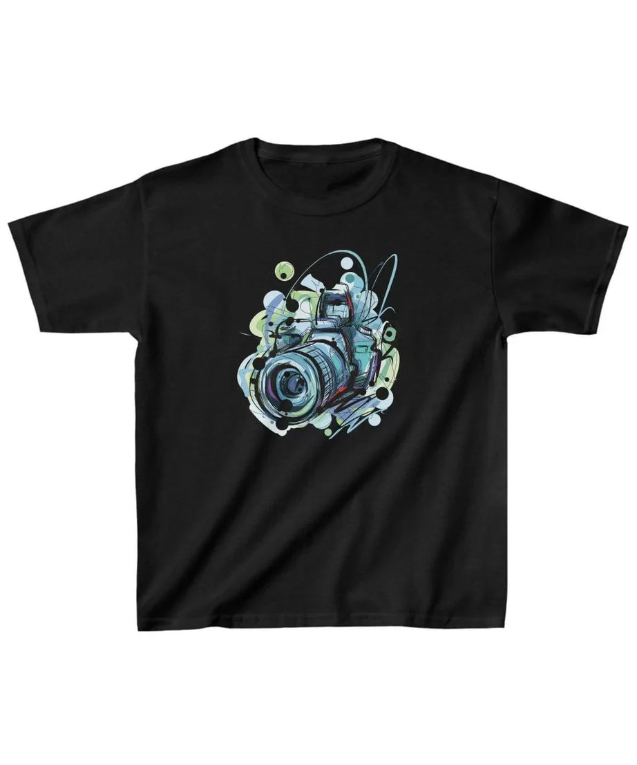 Gucso Unisex Çocuk Fotoğar Makinesi Baskılı T-Shirt - Siyah