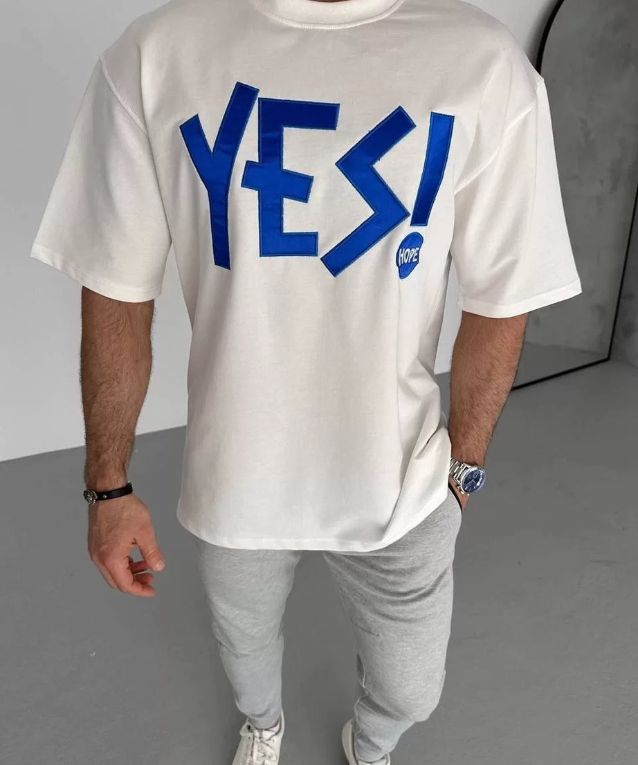 Gucso Erkek Yes Nakış İşlemeli T-Shirt - Beyaz