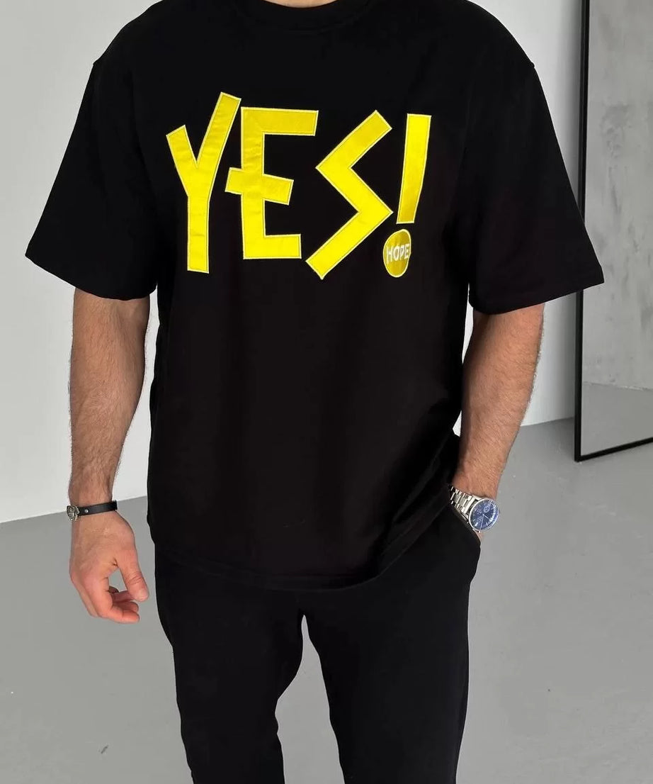 Gucso Erkek Yes Nakış İşlemeli T-Shirt - Siyah