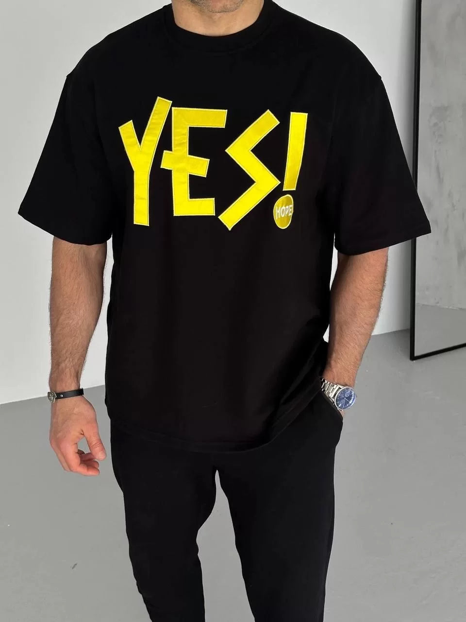 Gucso Men's Yes Embroidered T-Shirt - Black 