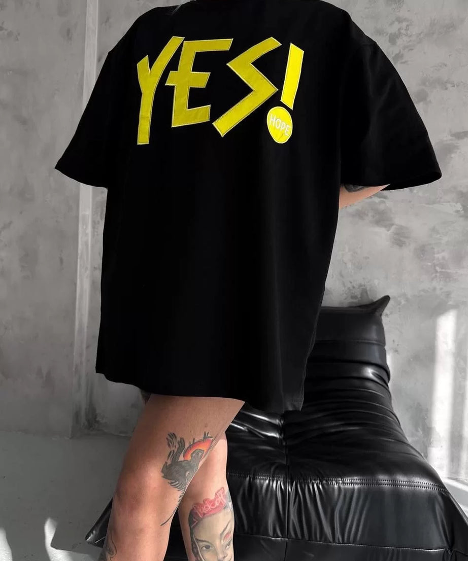 Gucso Kadın Sarı Renk YES! Yazı Nakış İşlemeli T-Shirt - Siyah