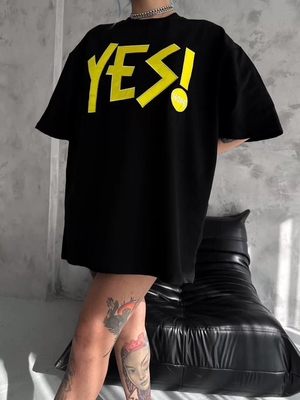 Gucso Kadın Sarı Renk YES! Yazı Nakış İşlemeli T-Shirt - Siyah