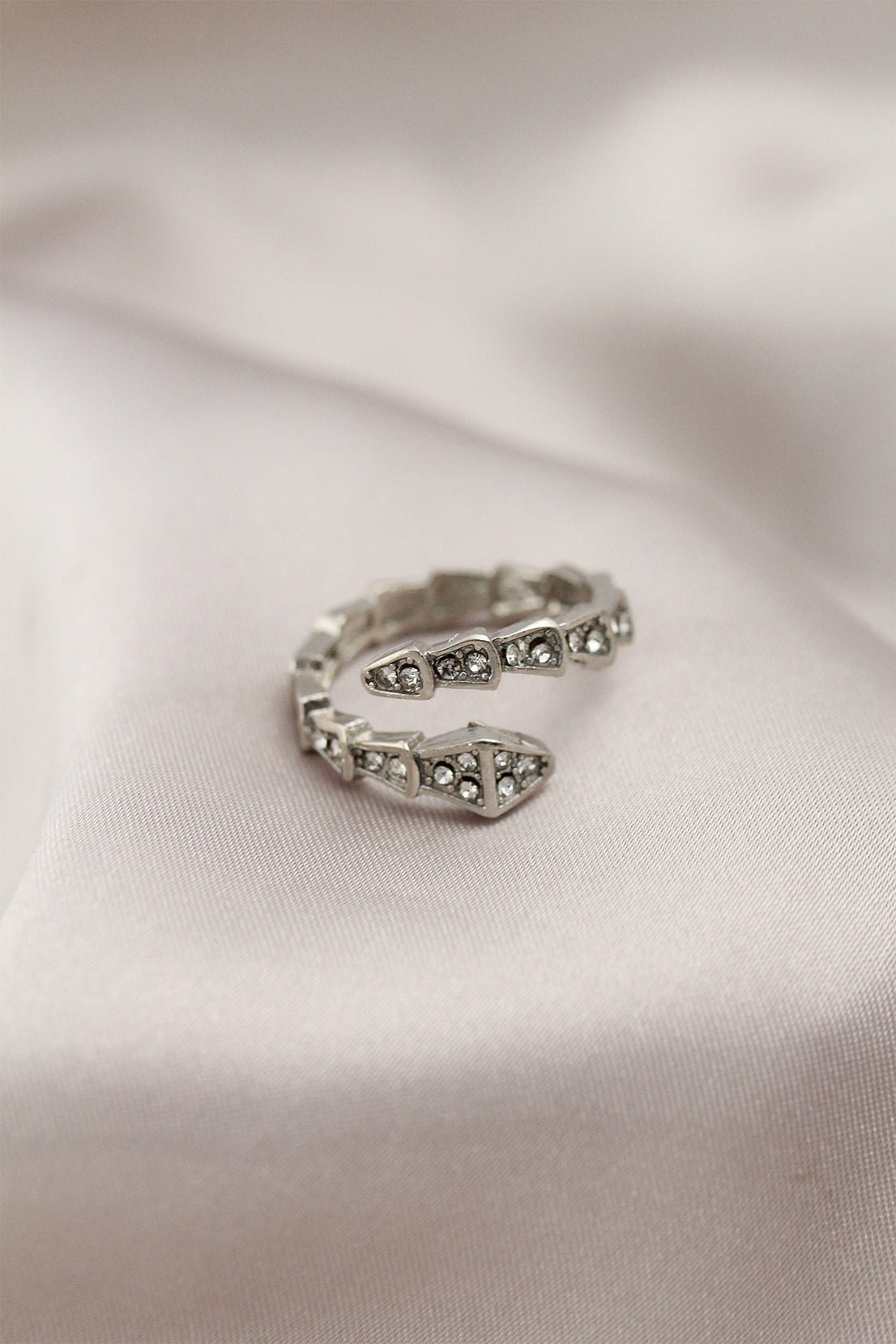 Silver Color Metal Snake Design Stone Women's Ring