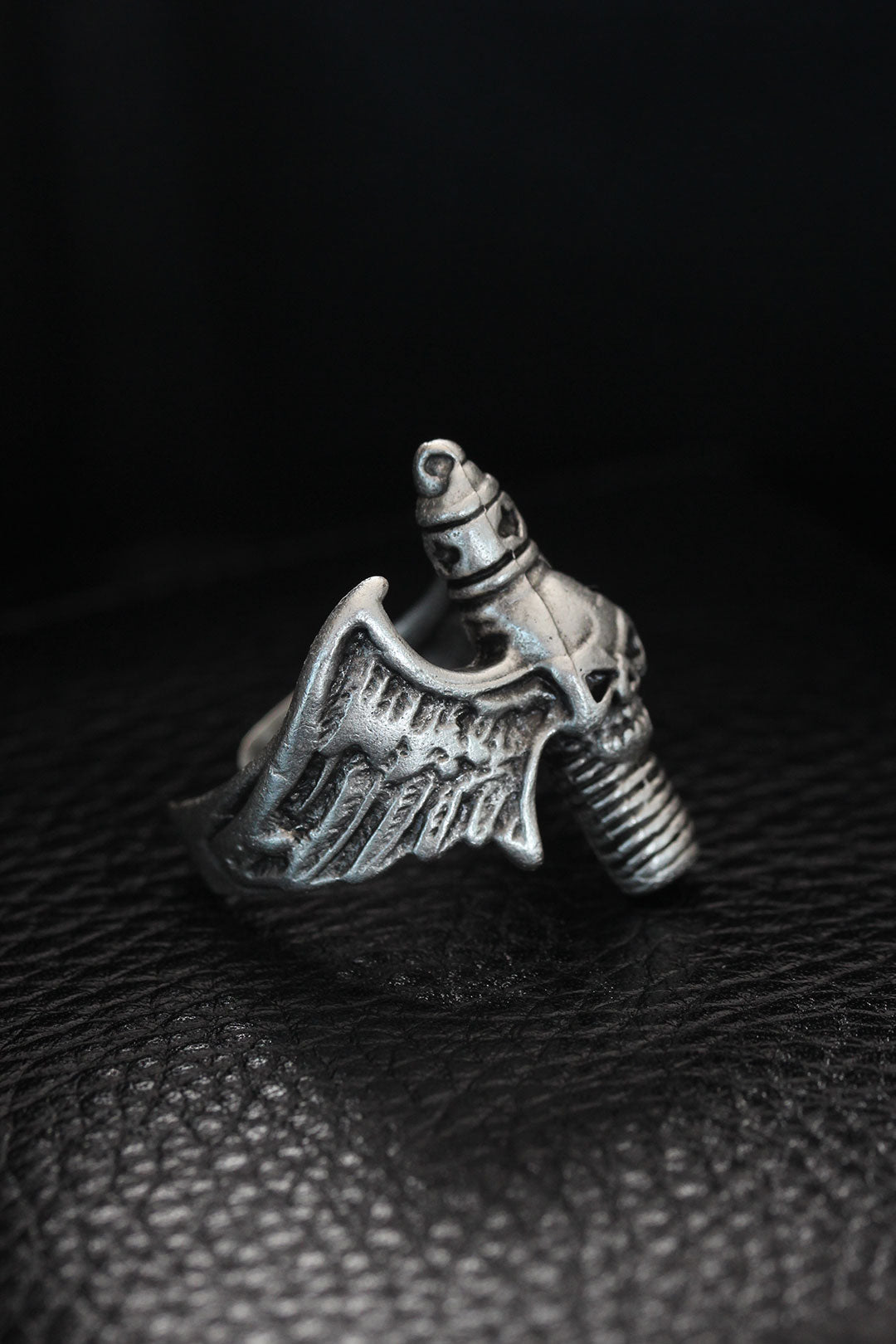 Adjustable Winged Skull Men's Ring