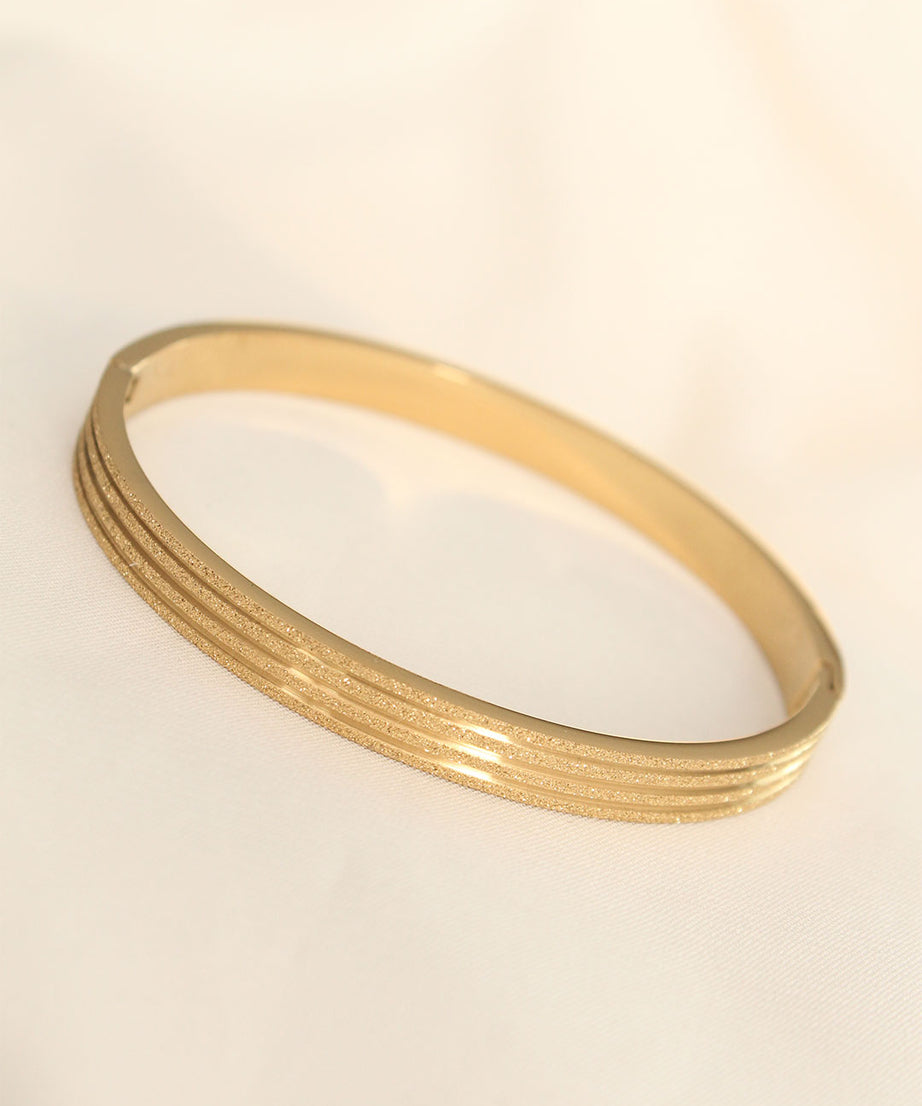 Steel Gold Color Striped Glittery Cuff Bracelet