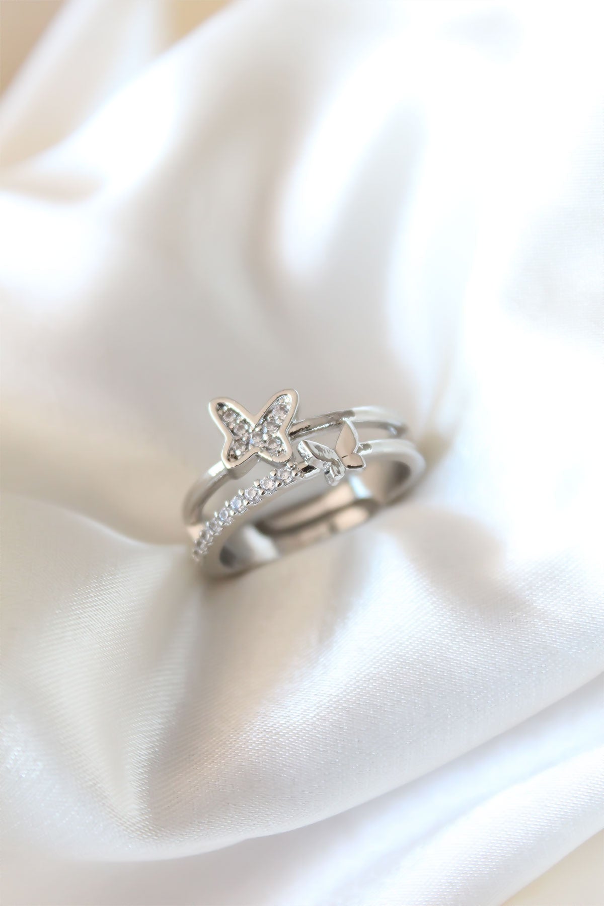 Zircon Stone Silver Plated Butterfly Women's Ring