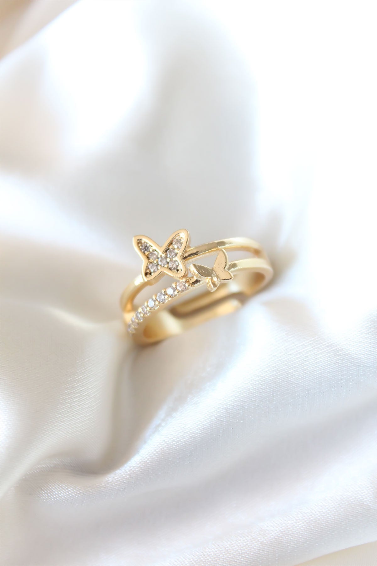 Zircon Stone Gold Plated Butterfly Women's Ring