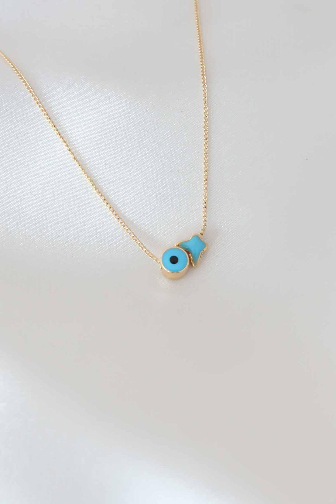 Evil Eye Bead Figured Butterfly Detail Gold Color Women's Necklace