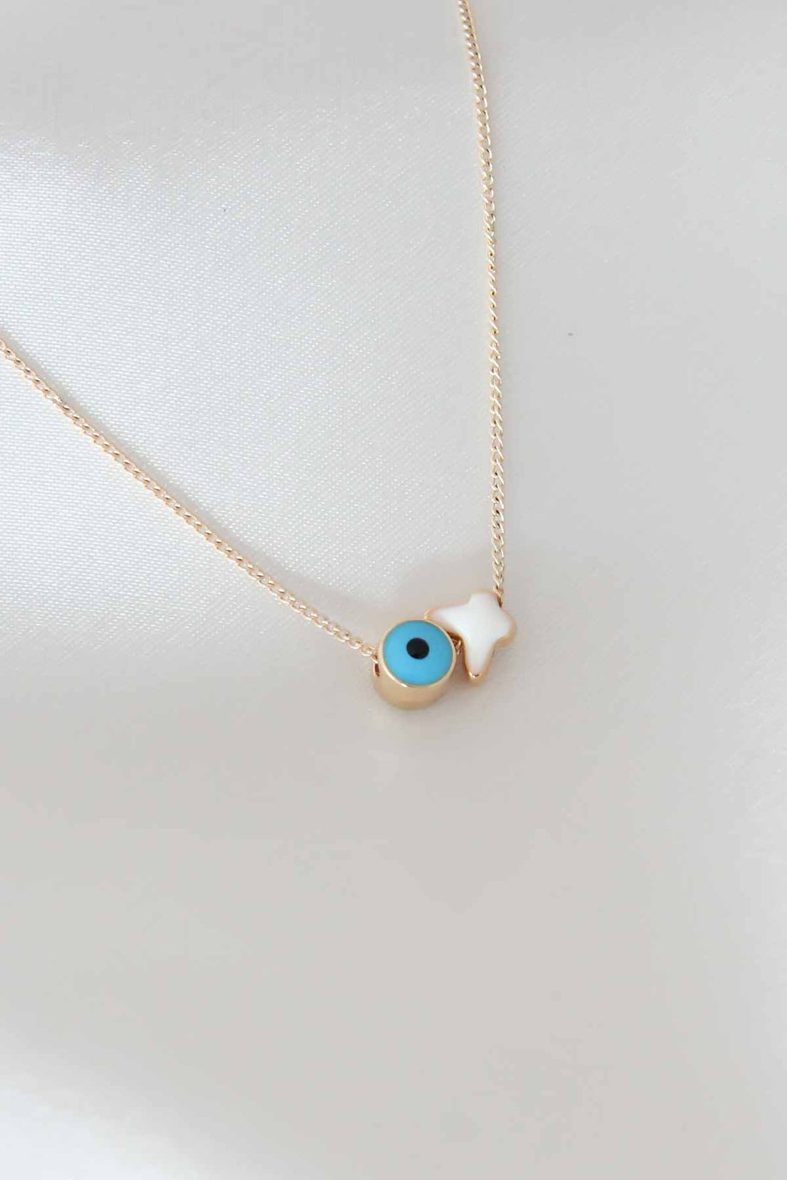 Evil Eye Bead Figured Butterfly Detail Gold Color Women's Necklace