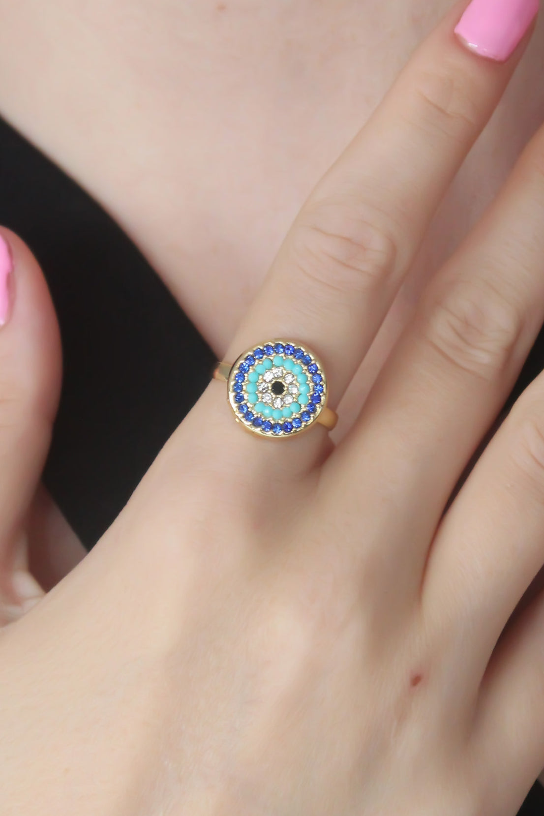 Gold Color Evil Eye Bead Figure Women's Ring