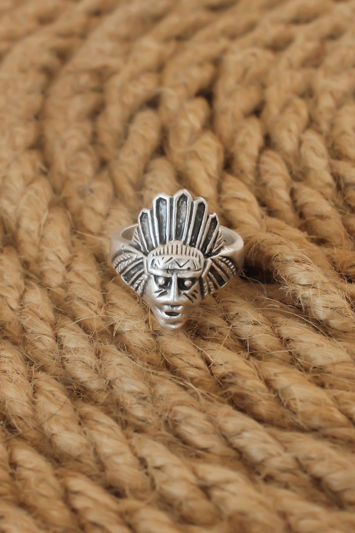 Antique Silver Color Native American Model Adjustable Men's Ring