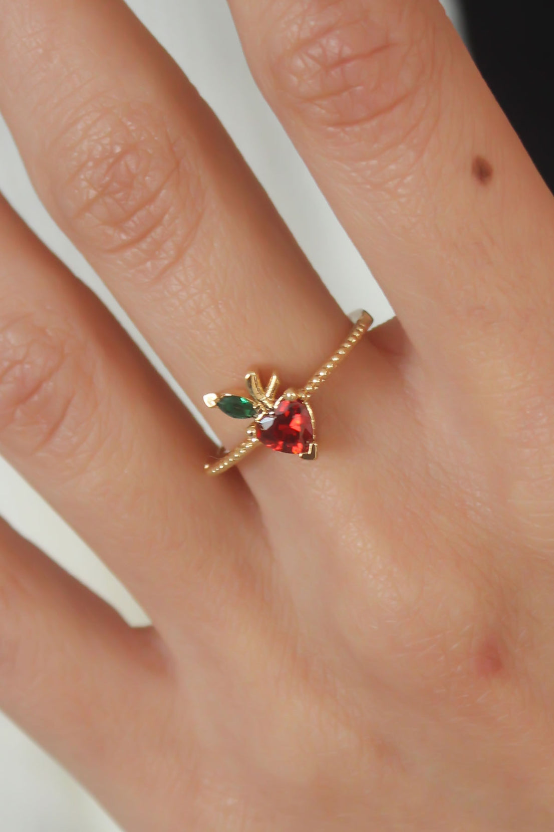 Gold Color Stone Strawberry Figure Women's Ring