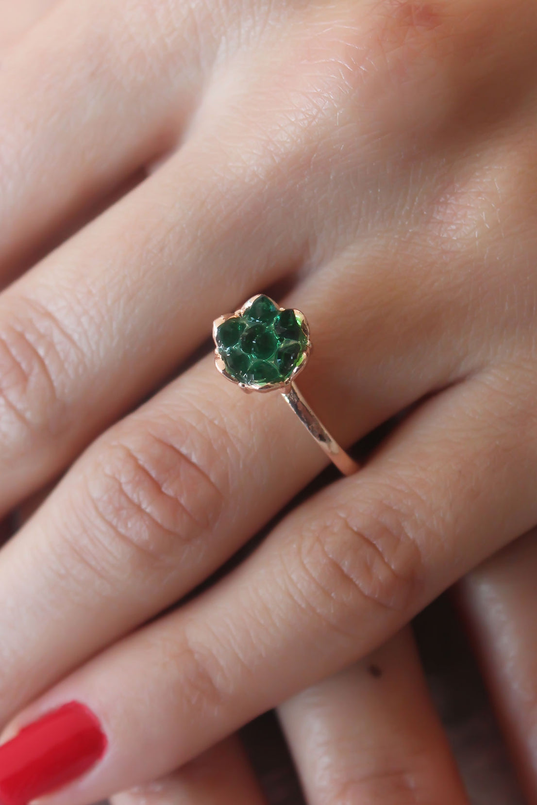 Green Lotus Flower Figure Gold Color Women's Ring
