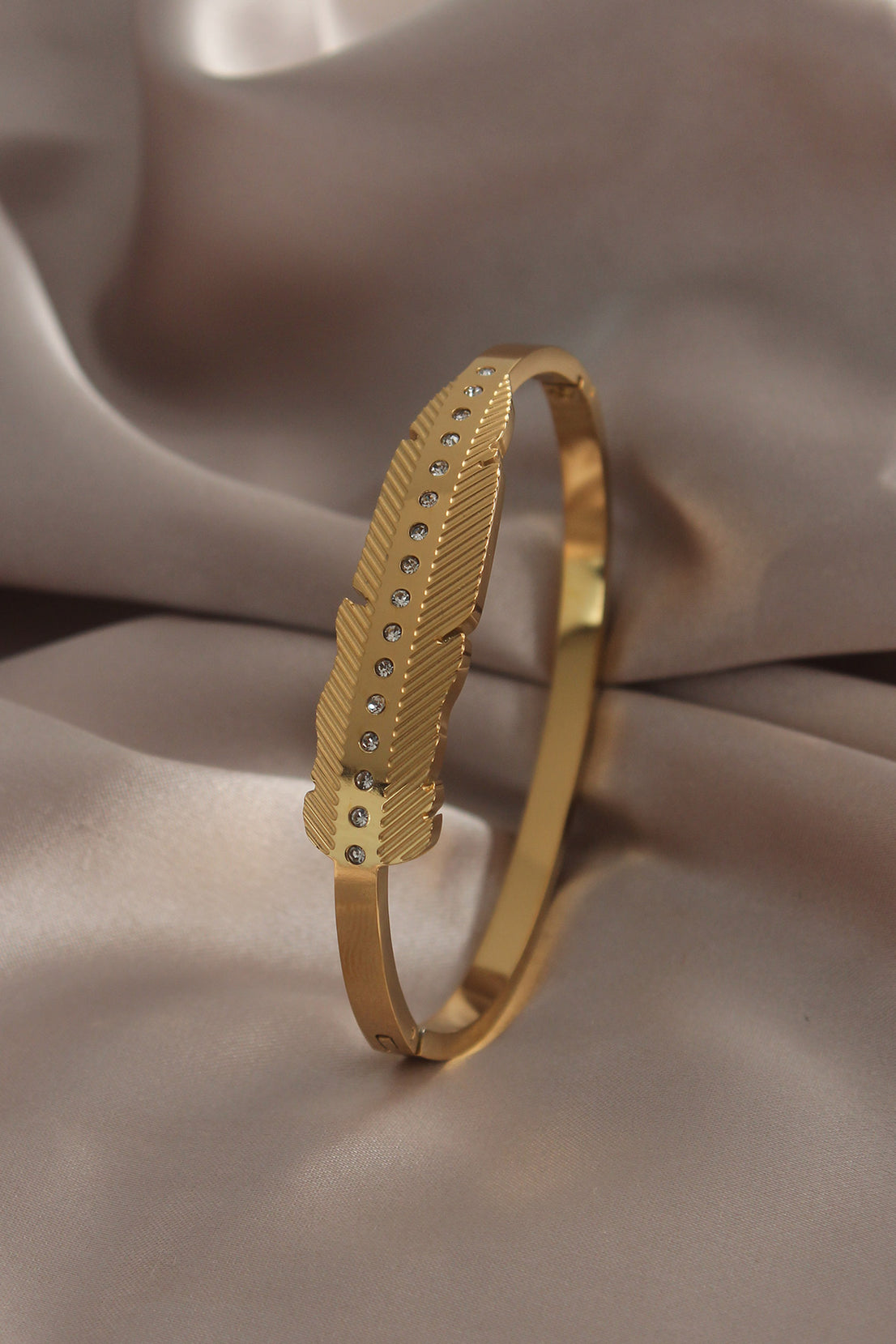 316L Steel Gold Color Leaf Model Zircon Stone Women's Handcuffs