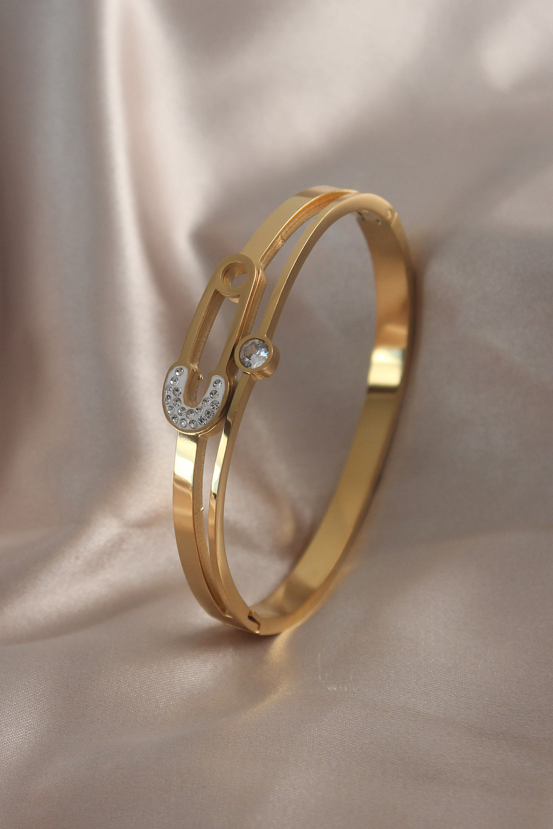316L Steel Gold Color Hook Pin Model Zircon Stone Women's Handcuffs