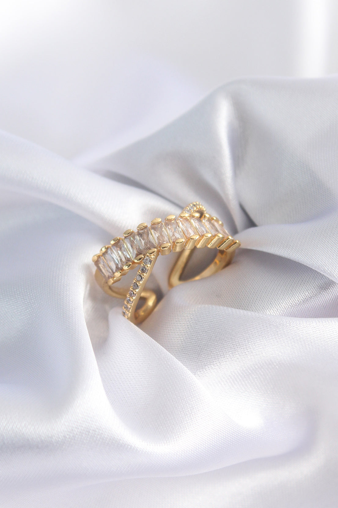 Gold Color Zircon Stone Baguette Women's Ring