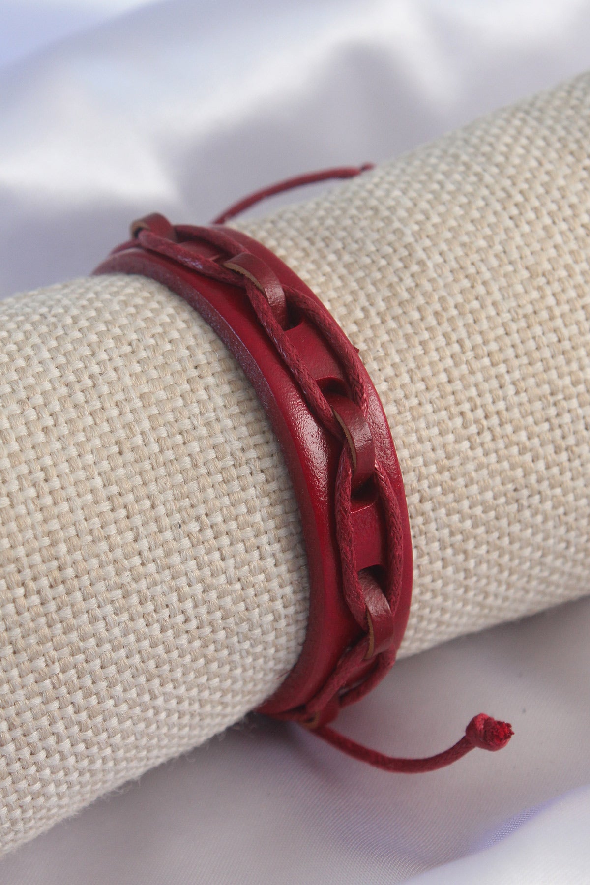 Claret Red Color Leather Rope Men's Bracelet