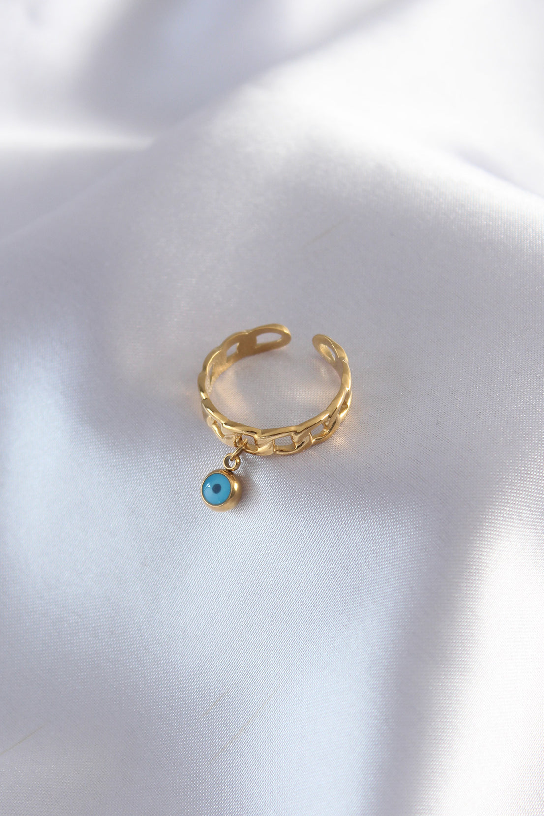 316L Steel Tarnish-Resistant Gold Color Evil Eye Detailed Women's Ring