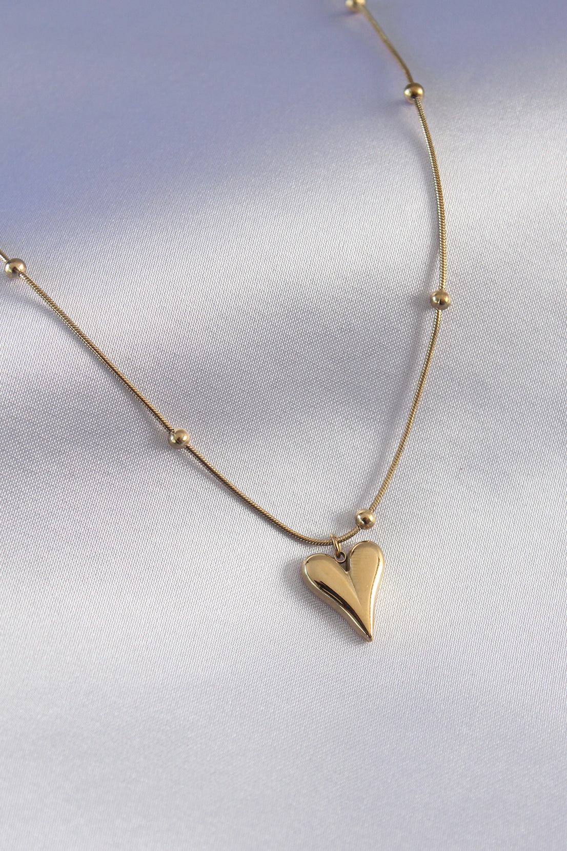 316L Steel Gold Color Heart Figure Minimal Ball Detail Women's Necklace