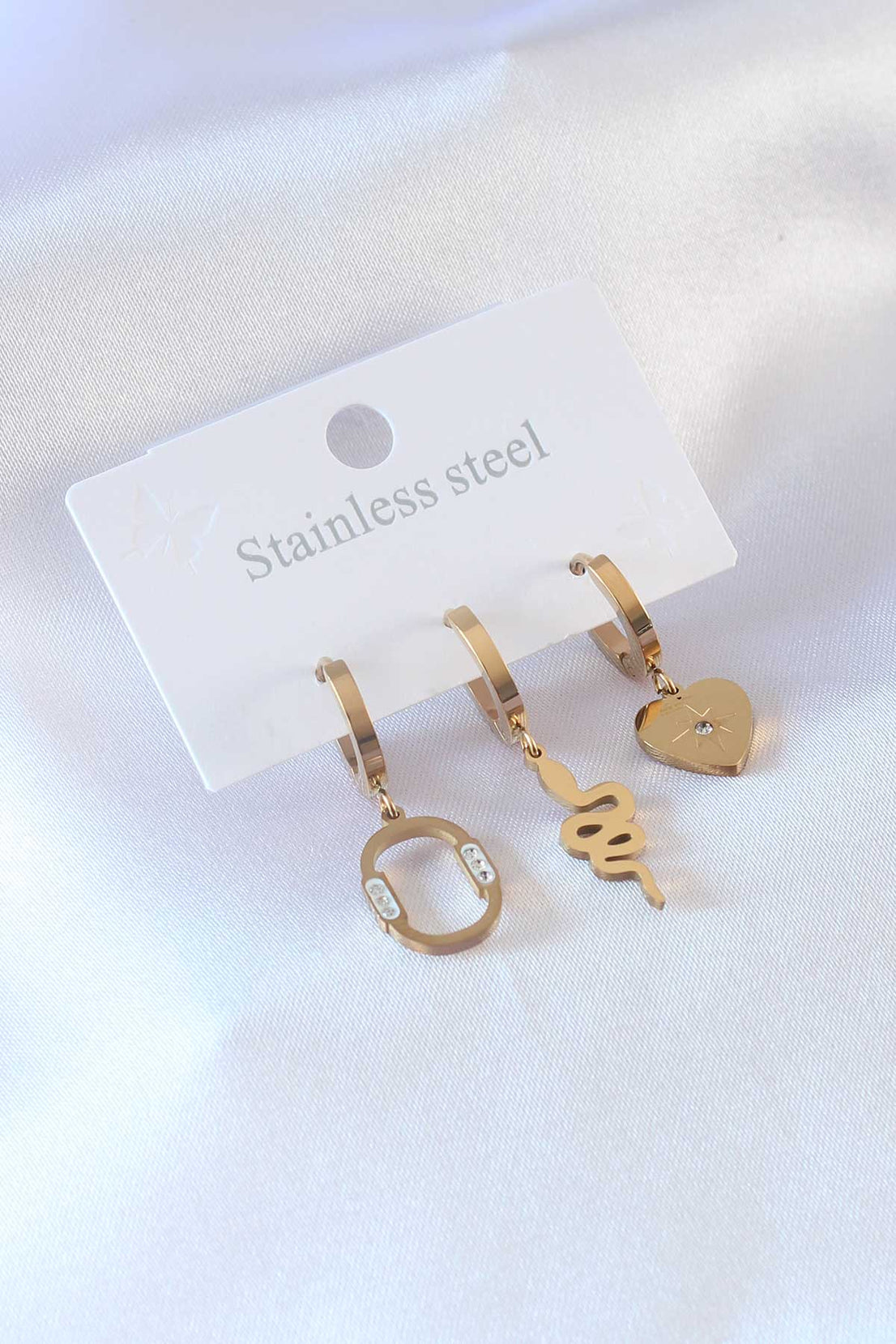 316L Steel Gold Color Snake Model Heart Detail Zircon Stone Women's Earrings