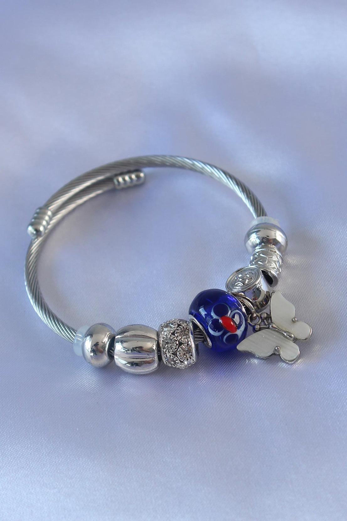 Evil Eye Beaded Butterfly Detail Charm Women's Bracelet