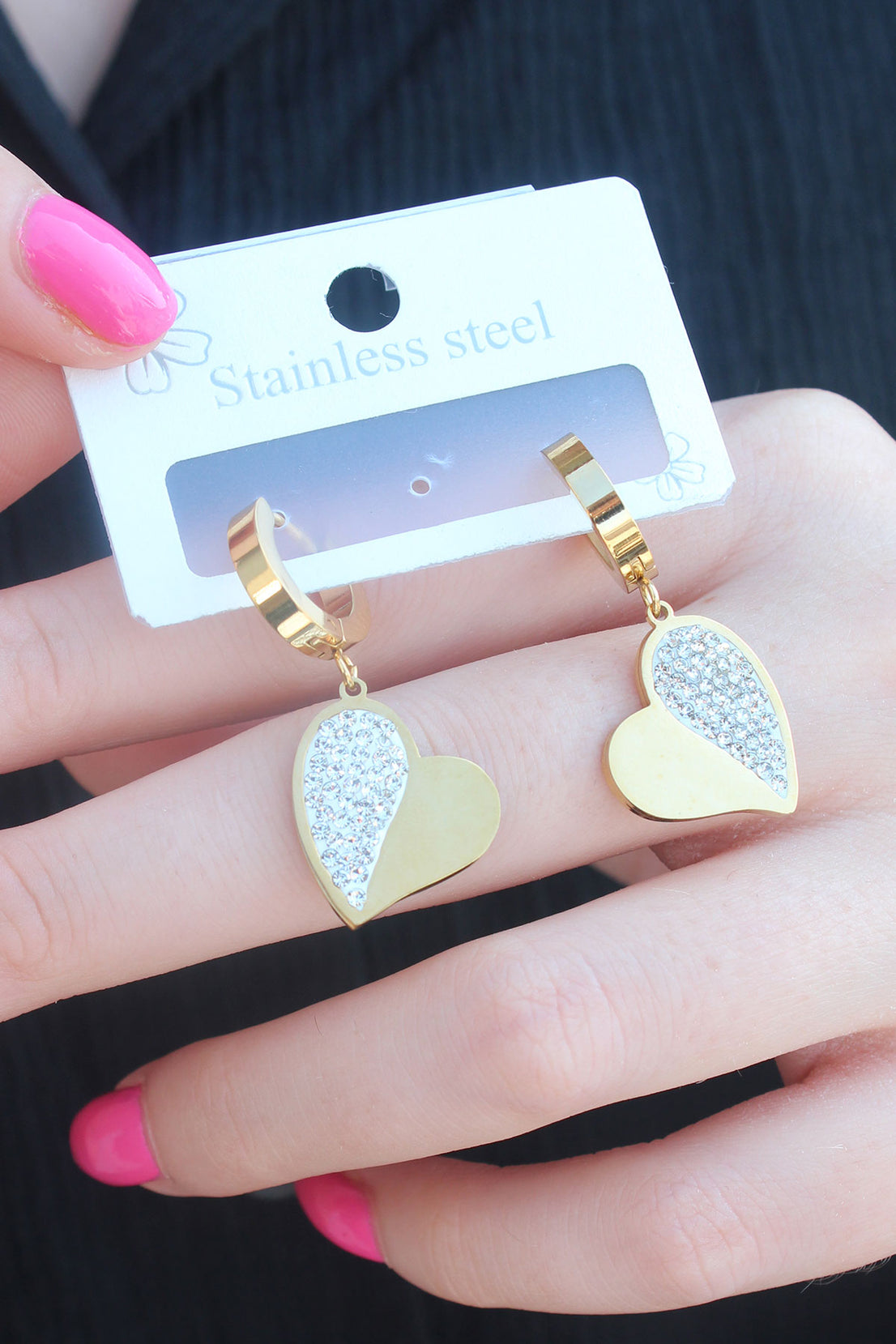 316L Steel Gold Color Zircon Stone Heart Model Women's Earrings