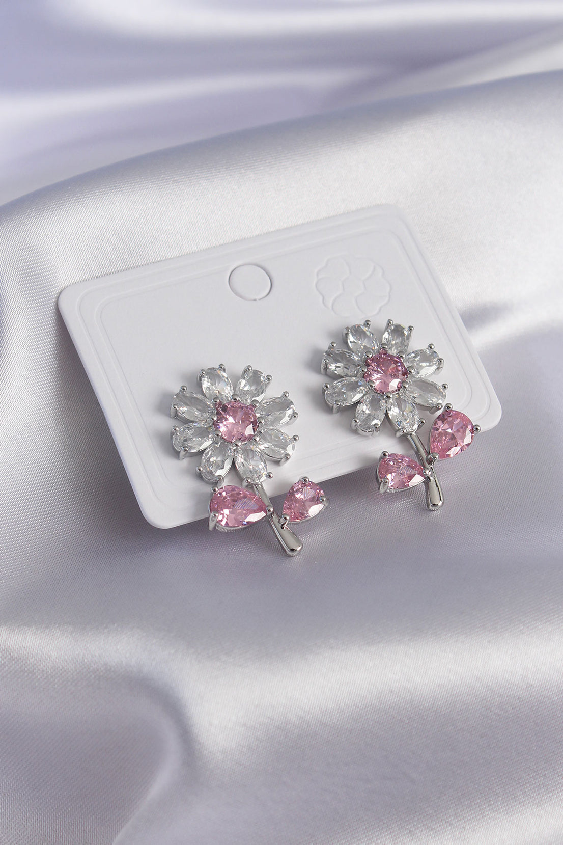 Silver Color Zircon Stone Flower Model Brass Women's Earrings