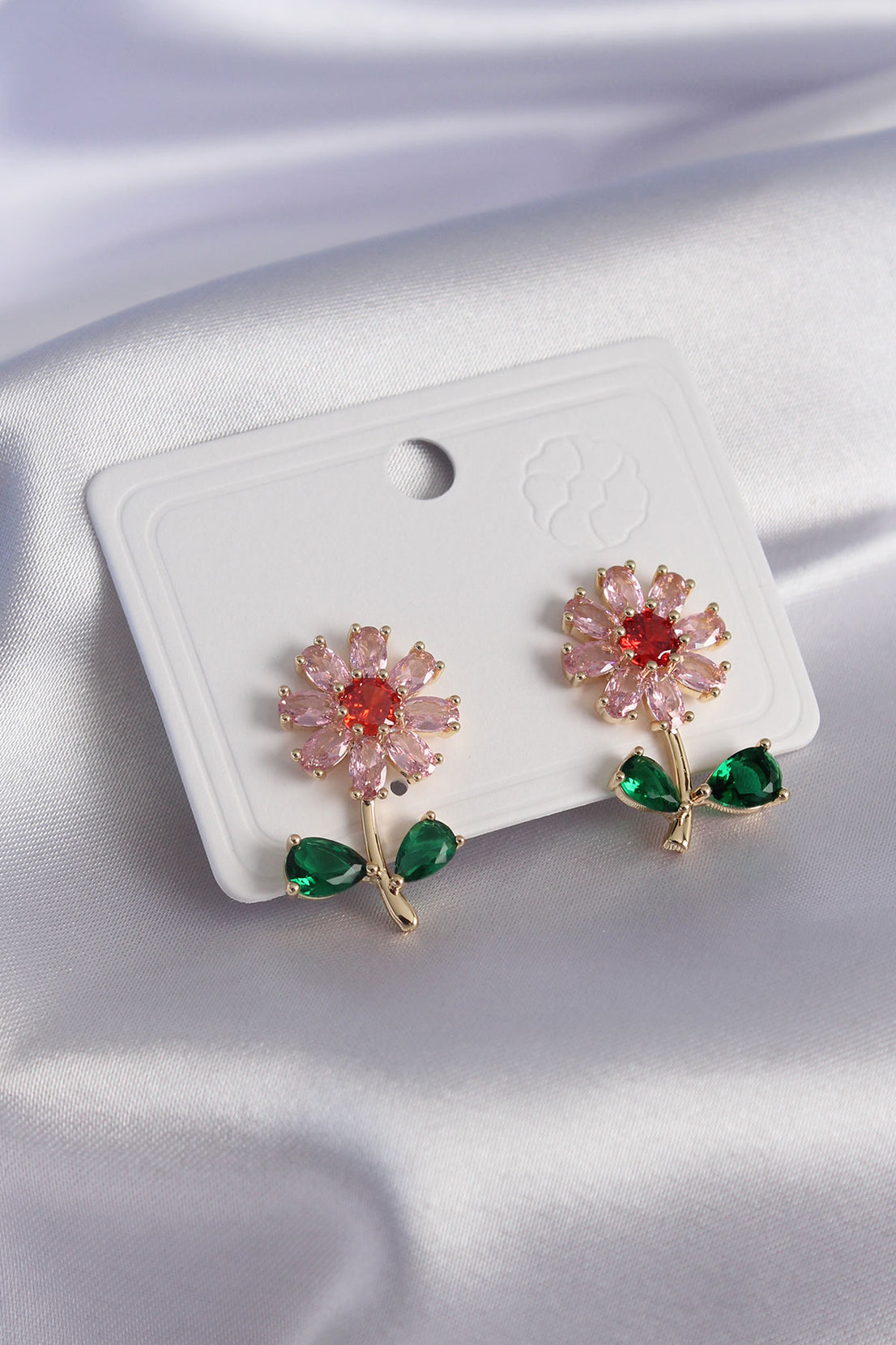 Gold Color Colorful Zircon Stone Flower Model Brass Women's Earrings