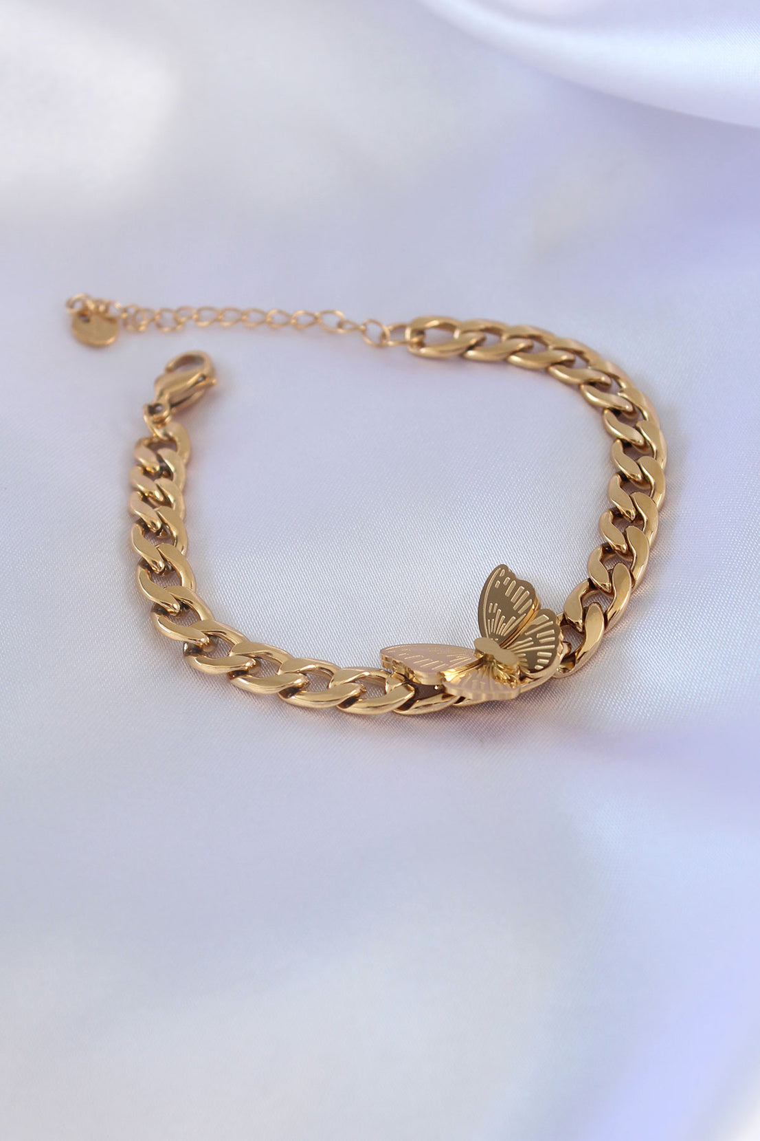 316L Steel Gold Color Butterfly Figure Embroidery Detail Chain Model Women's Bracelet