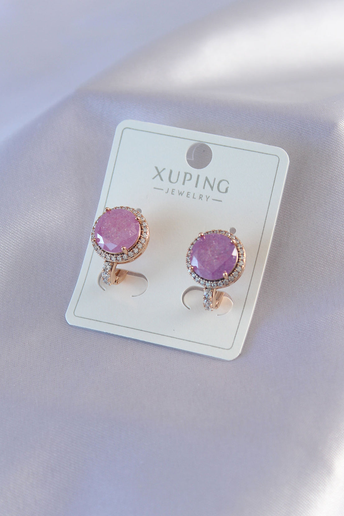 Gold Color Pink Crystal Stone Zircon Stone Detail Xuping Women's Earrings