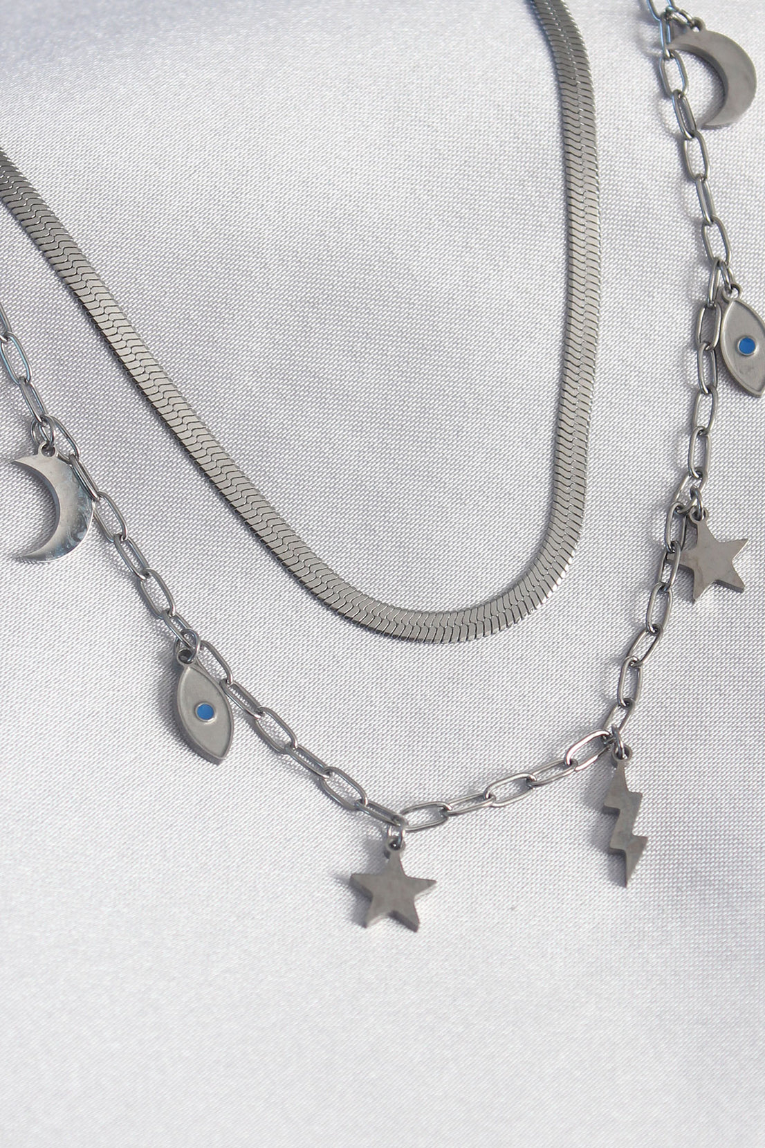316L Silver Color 2-Piece Italian Chain Model Star Lightning Figure Women's Necklace