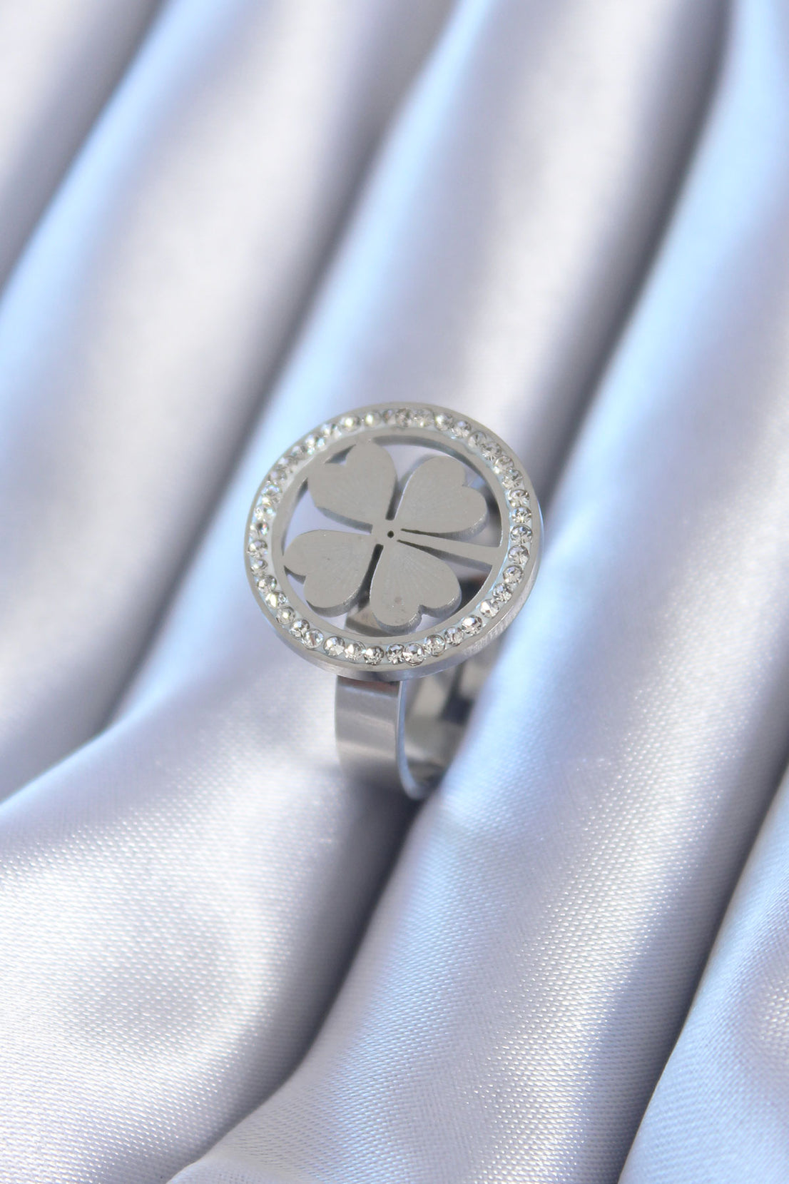 316L Steel Silver Color Zircon Stone Clover Model Women's Ring