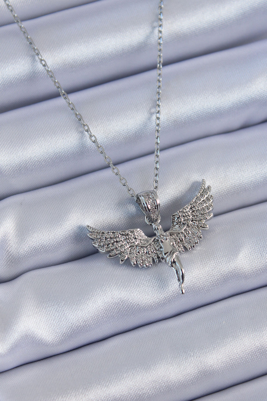 316L Steel Silver Color Zircon Stone Angel Model Women's Necklace