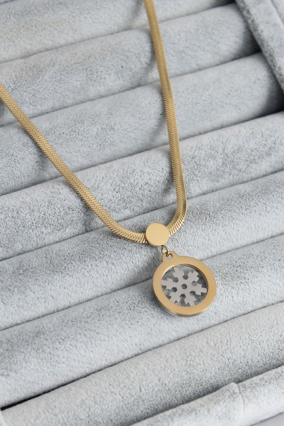 316L Steel Gold Color Italian Chain Model Silver Snowflake Figure Women's Necklace