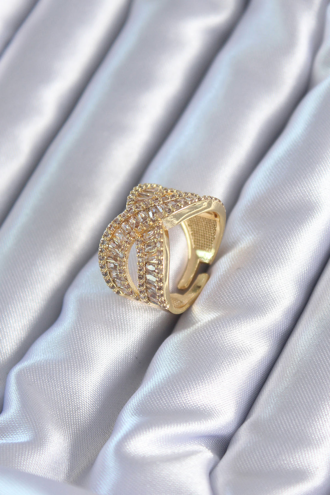Zircon Baguette Spiral Stone Gold Color Adjustable Women's Ring