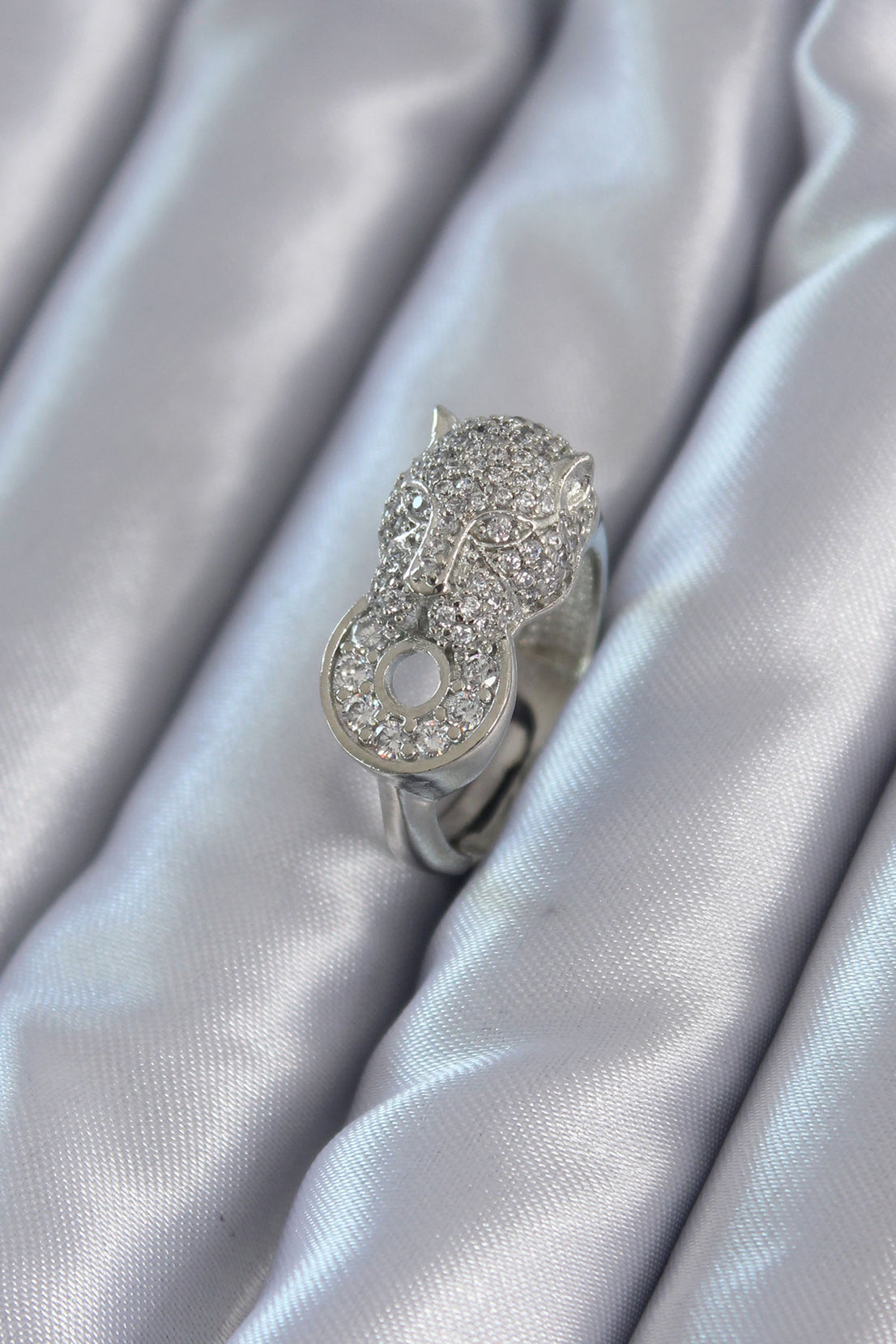 Zircon Stone Silver Color Tiger Model Adjustable Brass Women's Ring