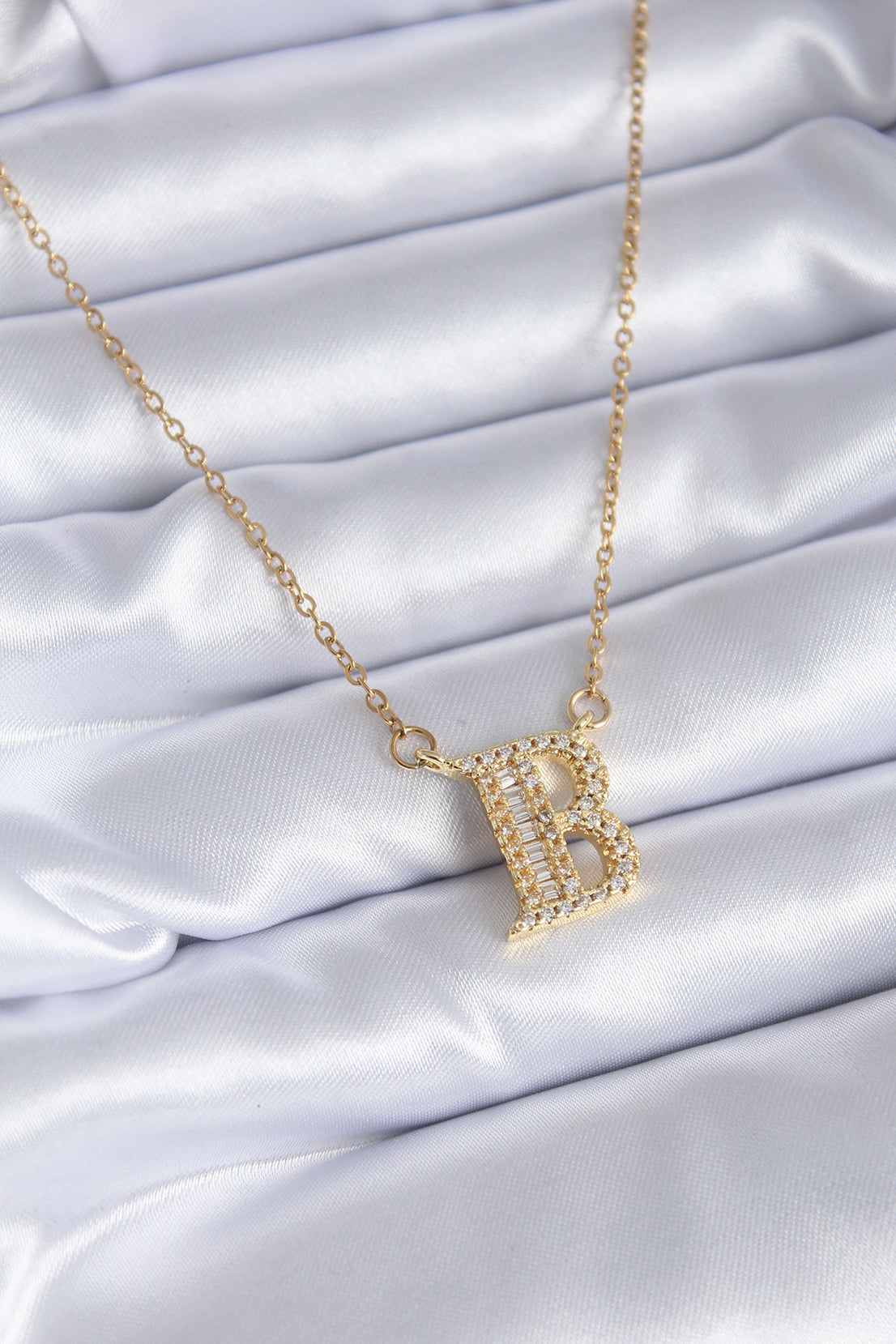 316L Steel Gold Color B Letter Model Zircon Stone Women's Necklace