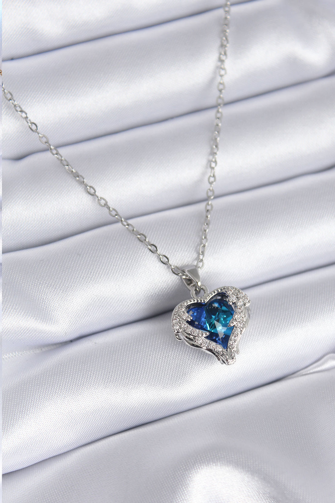316L Steel Silver Color Blue Crystal Heart Model Zircon Stone Women's Necklace