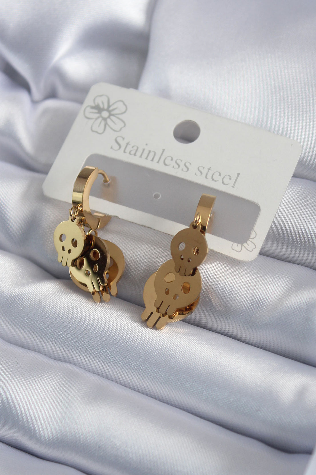 316L Steel Gold Color Dangle Skull Model Women's Earrings