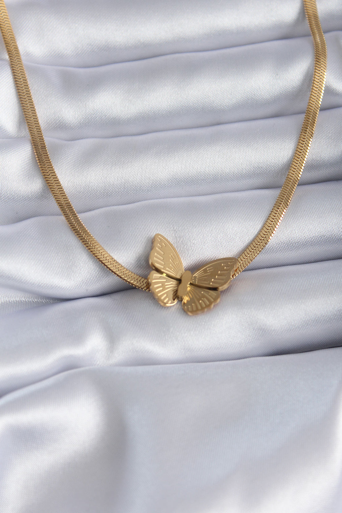 316L Steel Gold Color Italian Chain Model Embroidered Butterfly Figure Women's Necklace