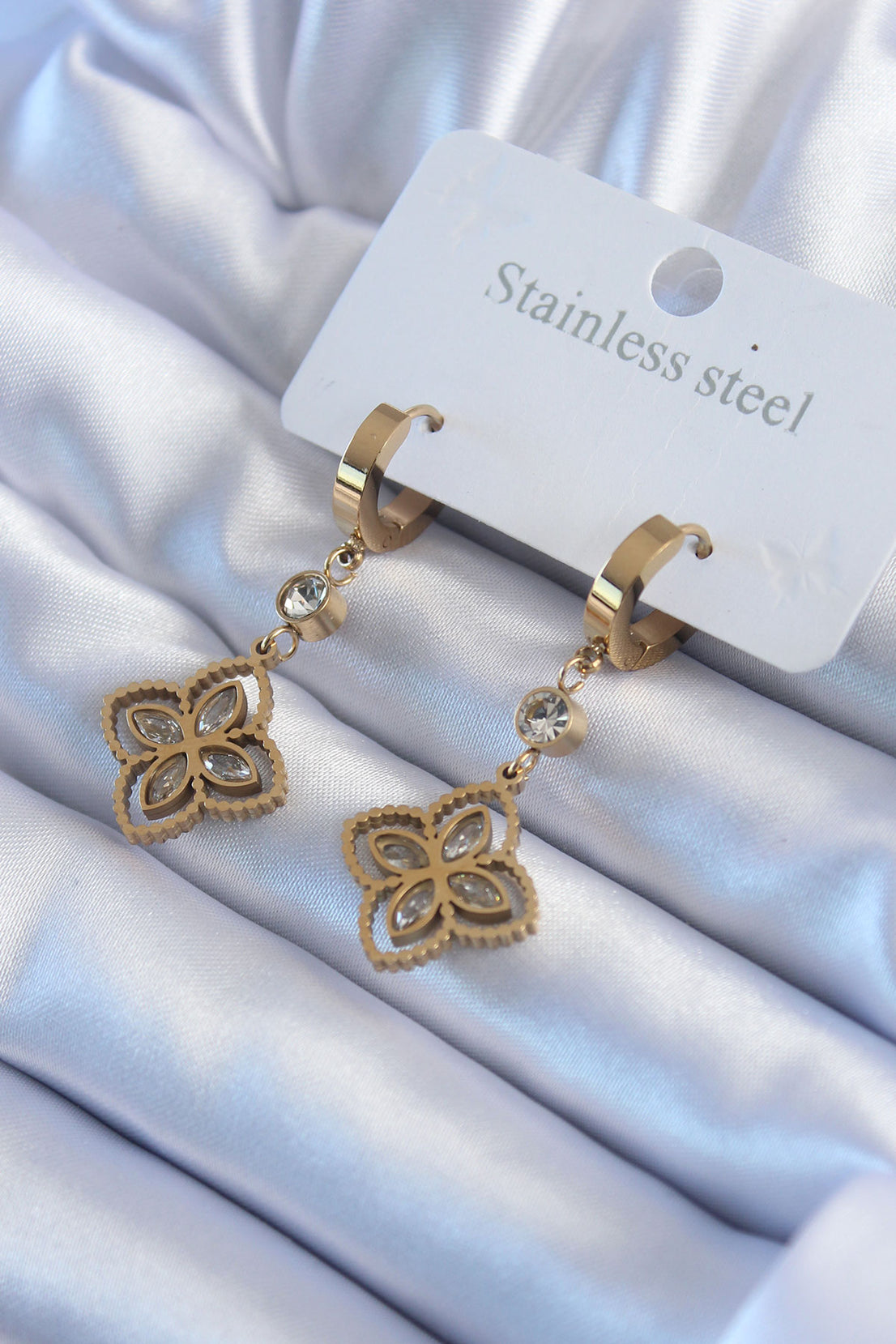 316L Steel Gold Color Zircon Stone Flower Model Women's Earrings