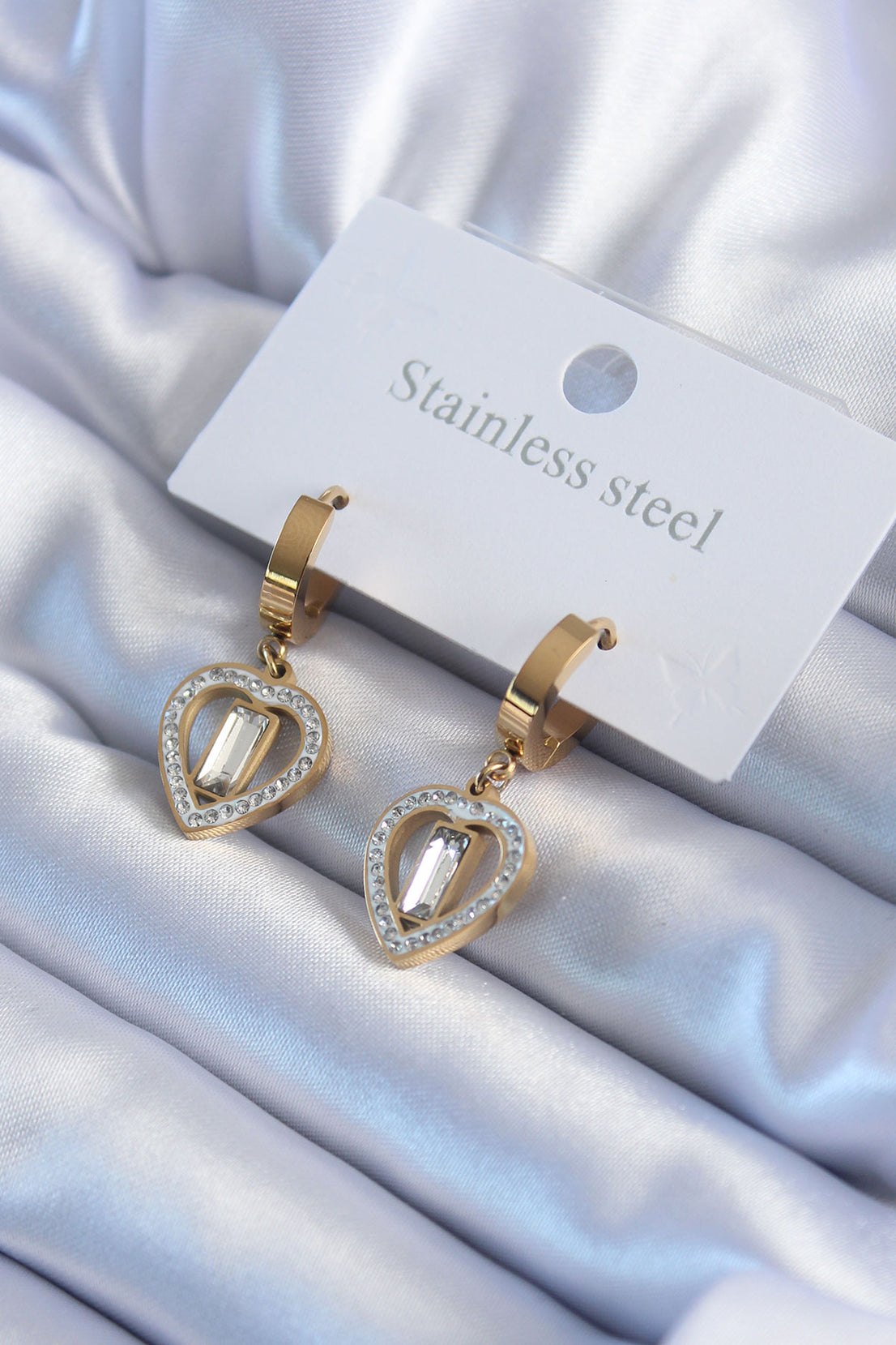 316L Steel Gold Color Heart Model Zircon Stone Women's Earrings